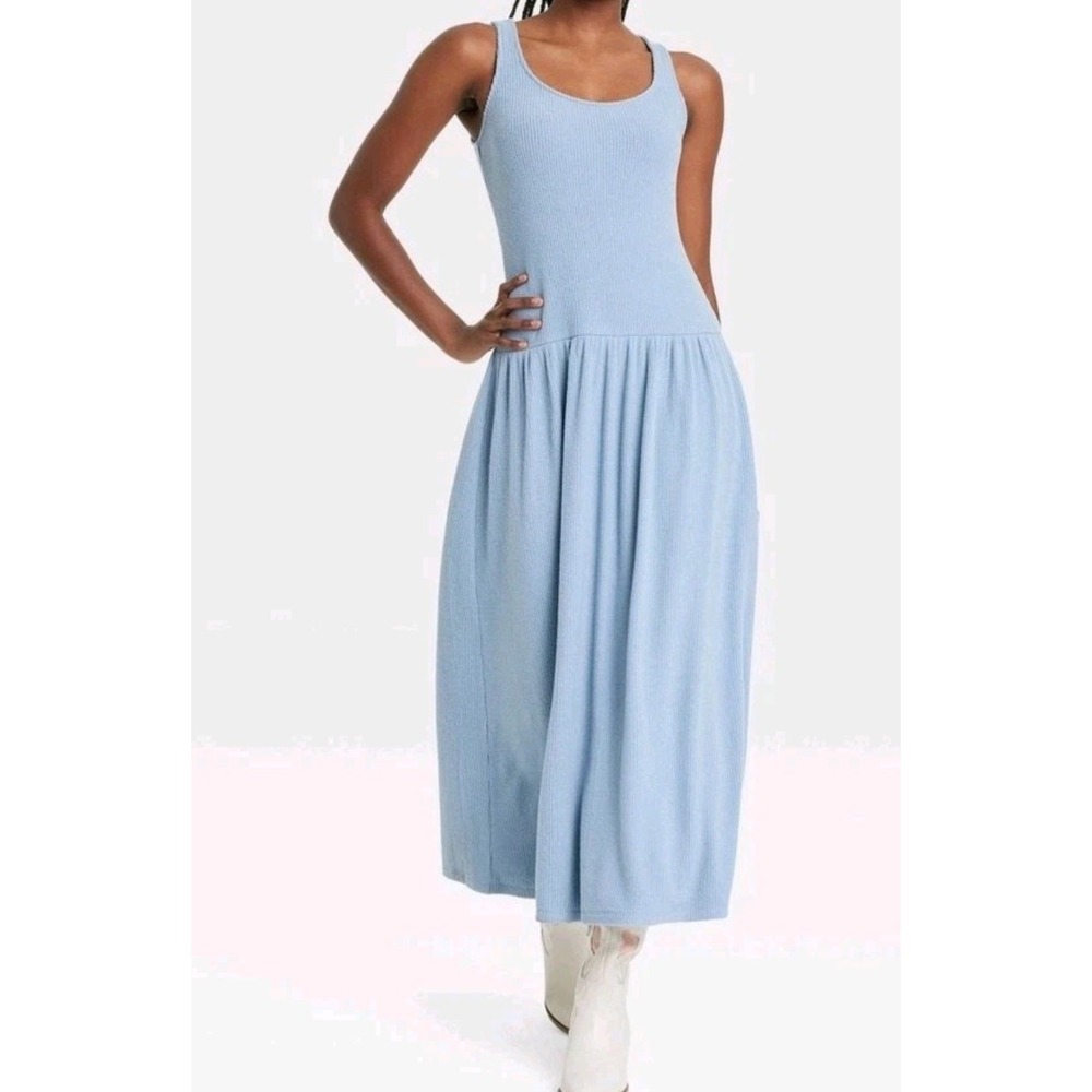 blue Women's Drop Waist Knit Midi Slip Dress Universal Thread size L